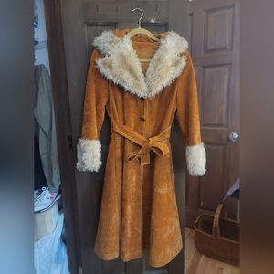 Womens Vintage 60s/early 70s Penny Lane Faux Suede Faux Fur Coat XS